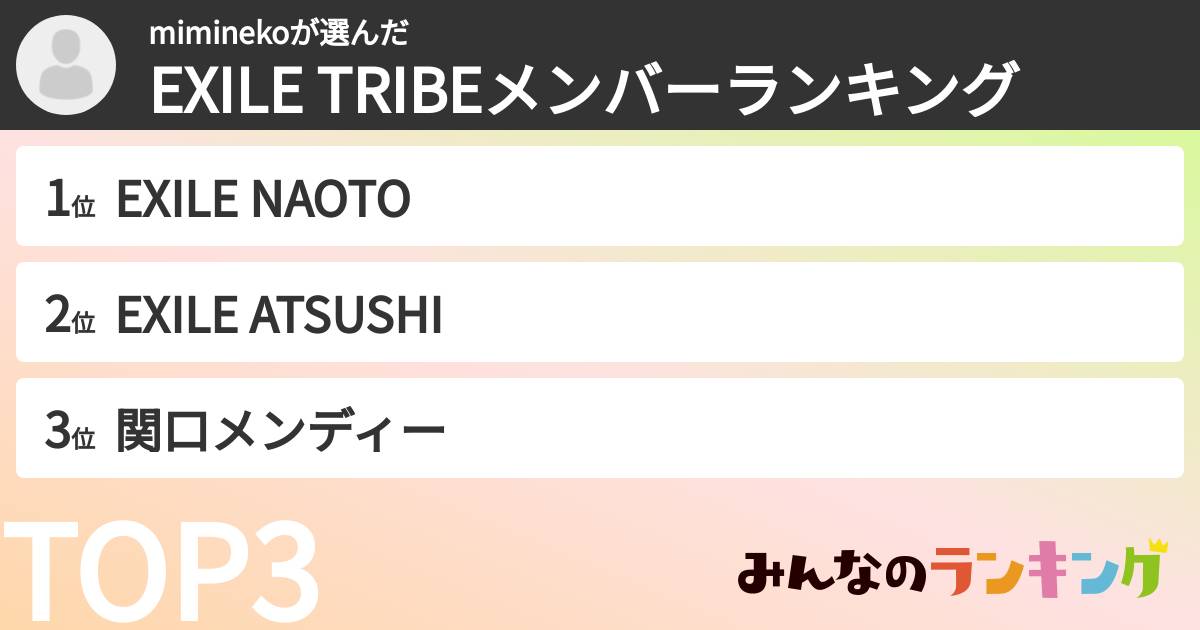 miminekoさんの「EXILE TRIBEメンバーランキング」