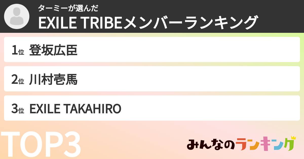 ターミーさんの「EXILE TRIBEメンバーランキング」
