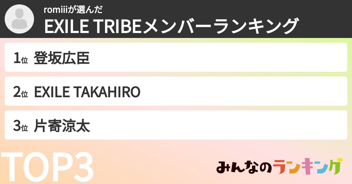 romiiiさんの「EXILE TRIBEメンバーランキング」