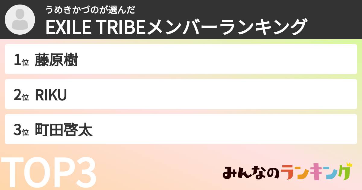 うめきかづのさんの「EXILE TRIBEメンバーランキング」