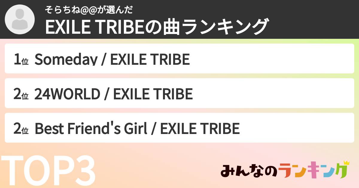 そらちね@@さんの「EXILE TRIBEの曲ランキング」
