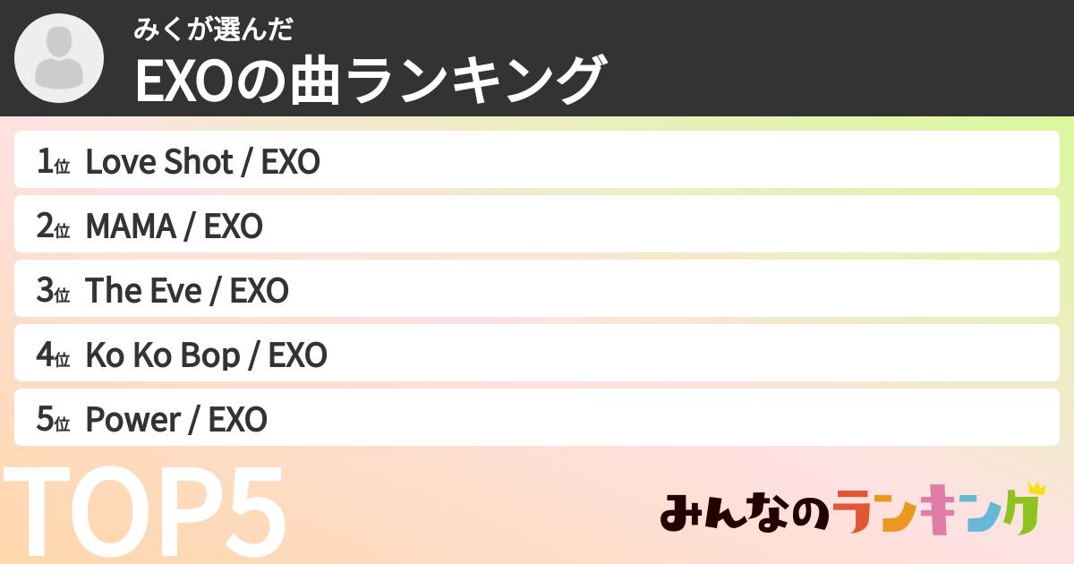 みくさんの「EXOの曲ランキング」