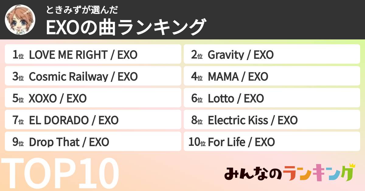 ときみずさんの「EXOの曲ランキング」