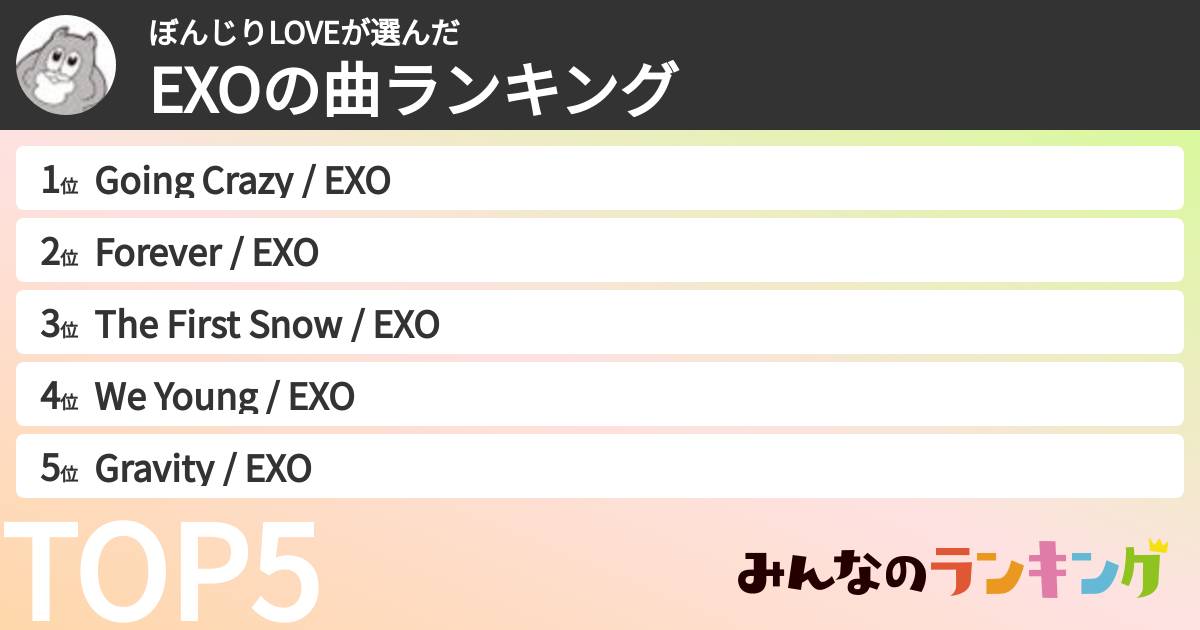 ぼんじりLOVEさんの「EXOの曲ランキング」