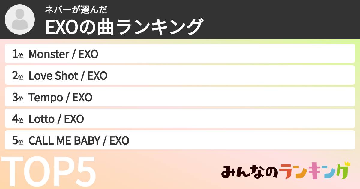 ネバーさんの「EXOの曲ランキング」