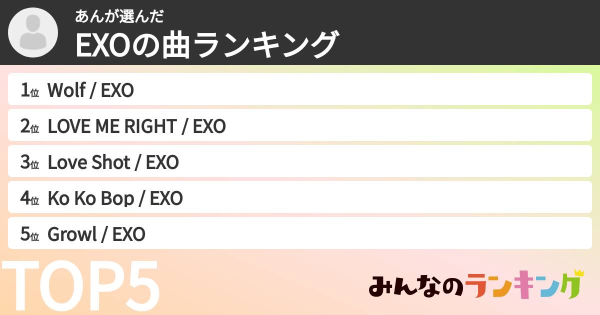 あんさんの「EXOの曲ランキング」
