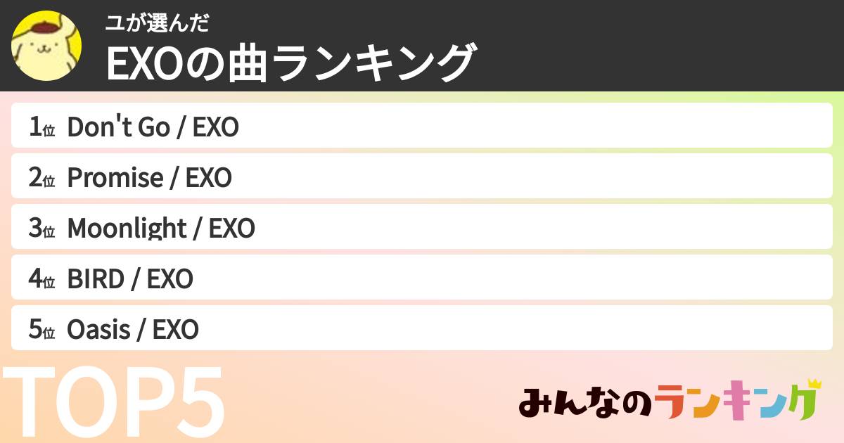 ユさんの「EXOの曲ランキング」
