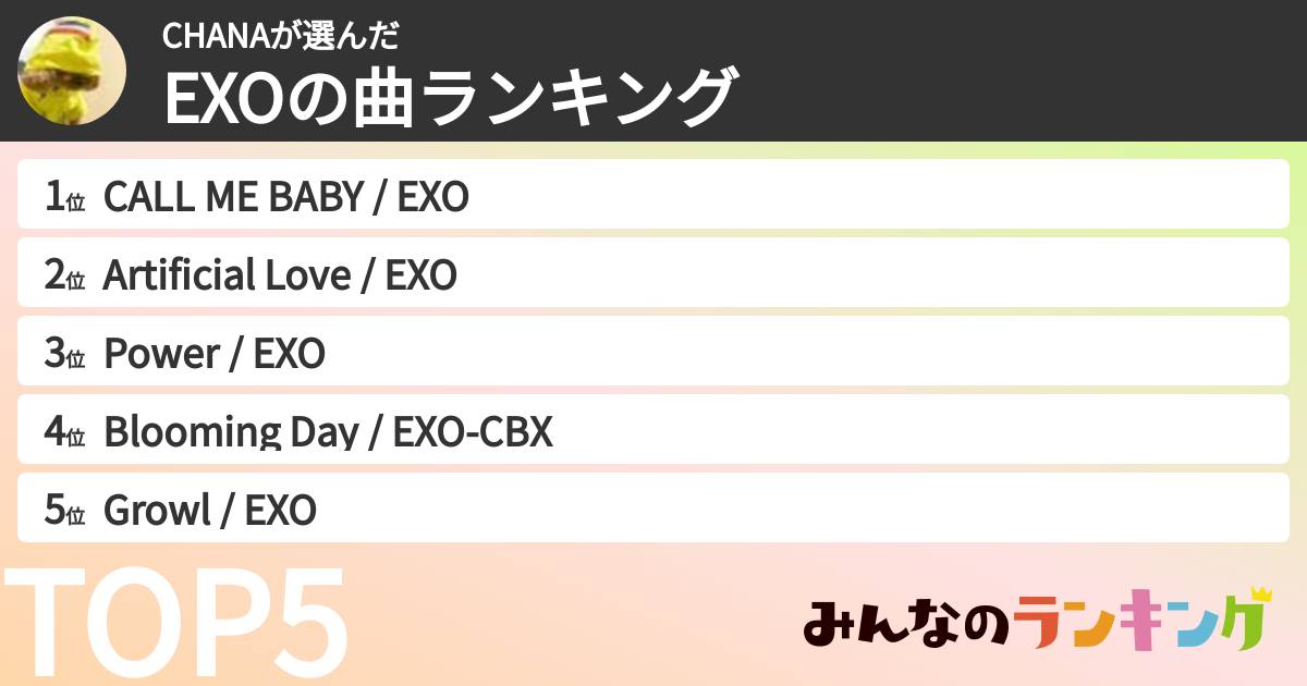 CHANAさんの「EXOの曲ランキング」