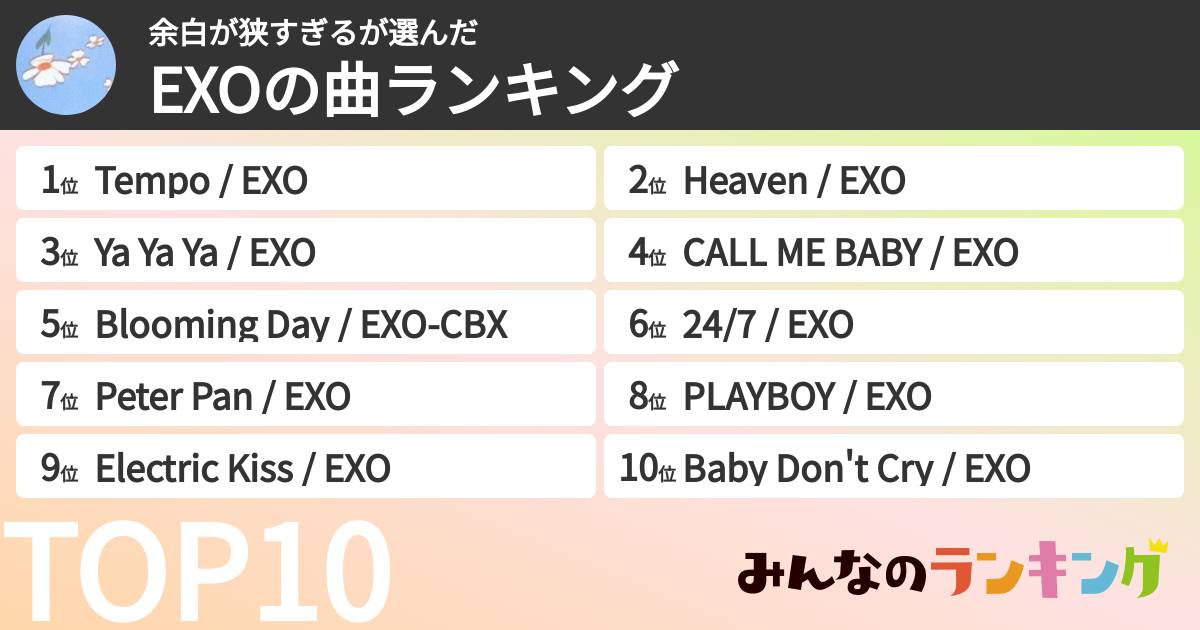 余白が狭すぎるさんの「EXOの曲ランキング」