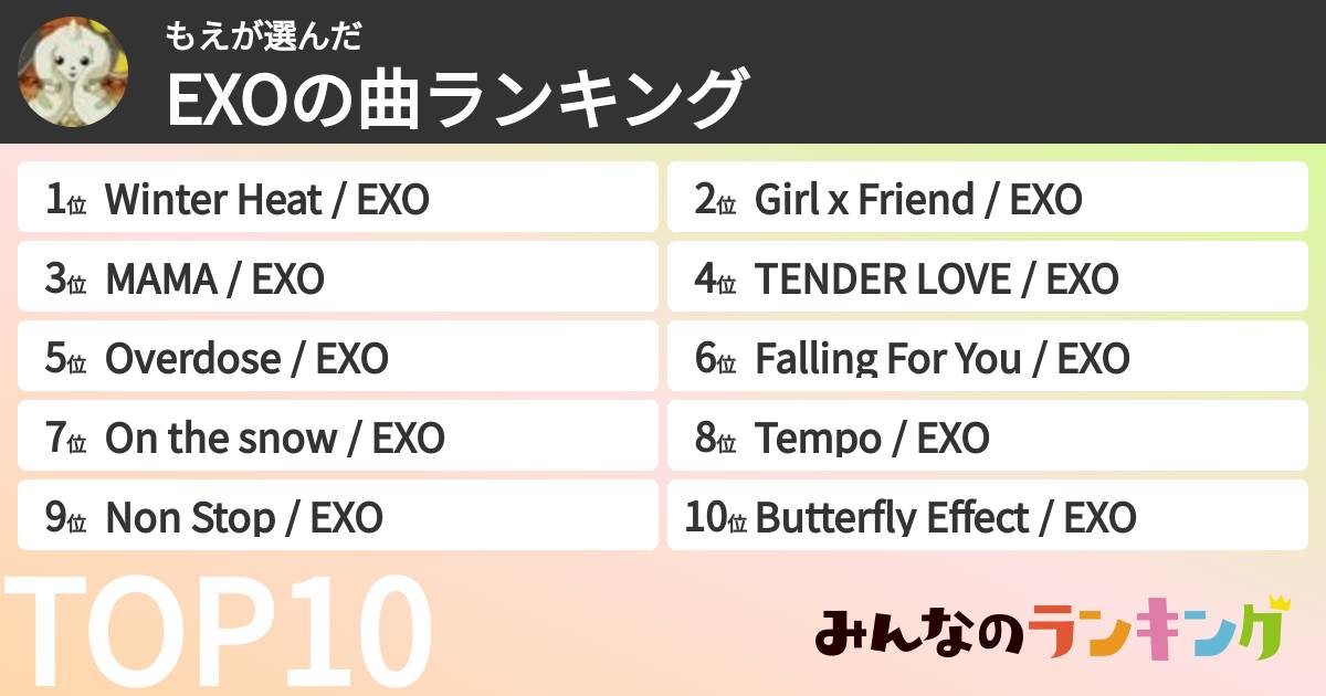 もえさんの「EXOの曲ランキング」