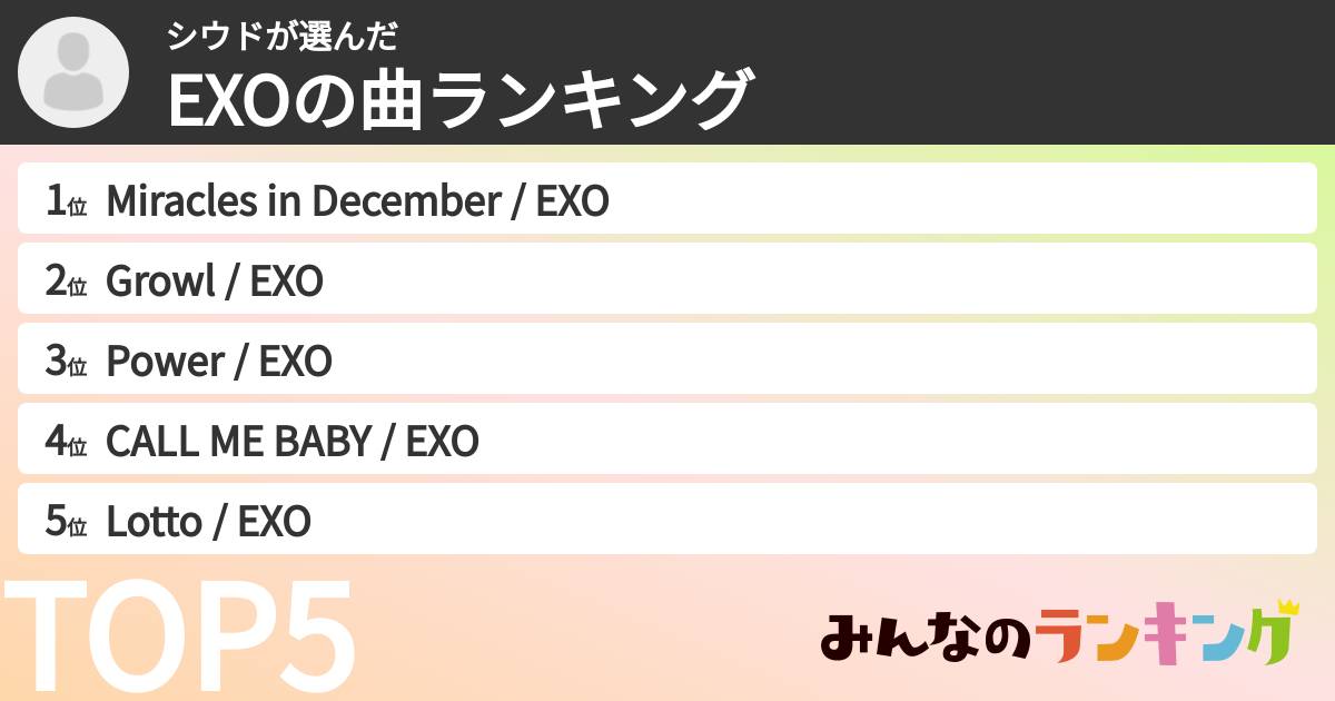 シウドさんの「EXOの曲ランキング」