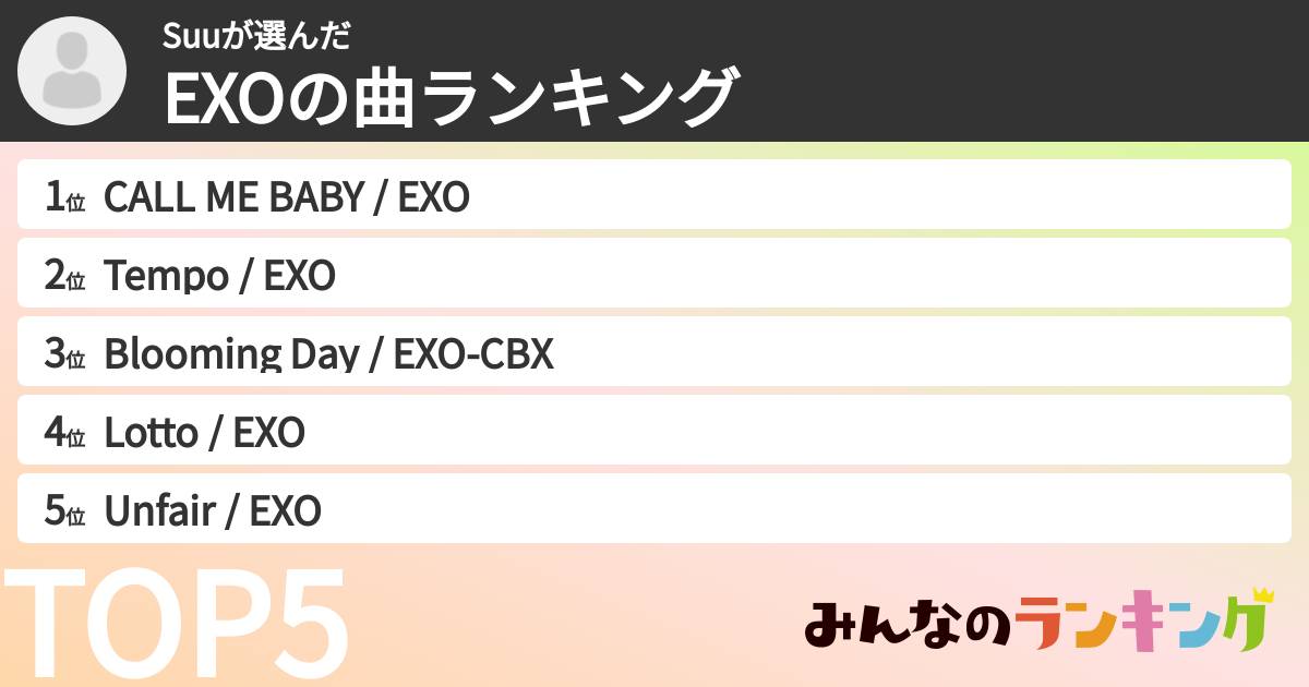 Suuさんの「EXOの曲ランキング」