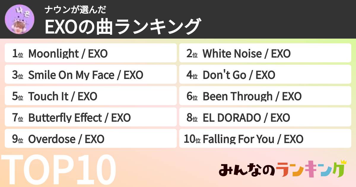 ナウンさんの「EXOの曲ランキング」