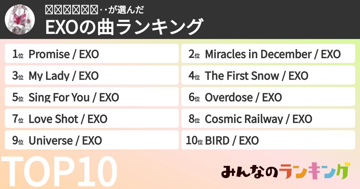 𝓐𝓲𝓻𝓲𝓷❥·･さんの「EXOの曲ランキング」