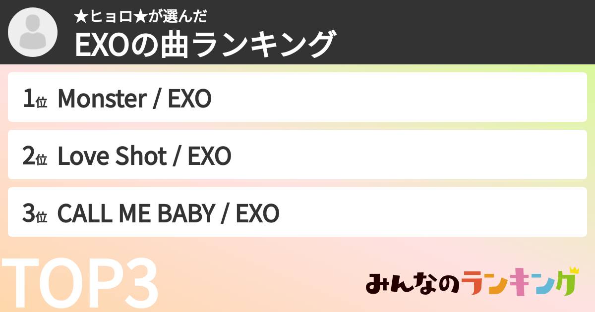 ★ヒョロ★さんの「EXOの曲ランキング」