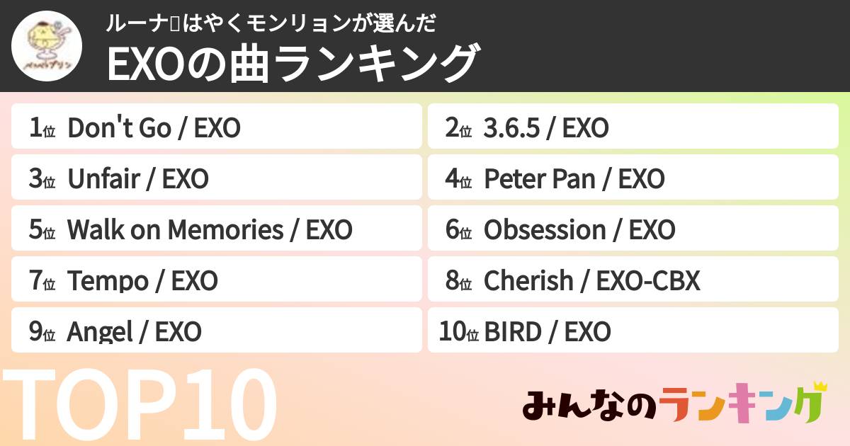 ルーナ🐶はやくモンリョンさんの「EXOの曲ランキング」
