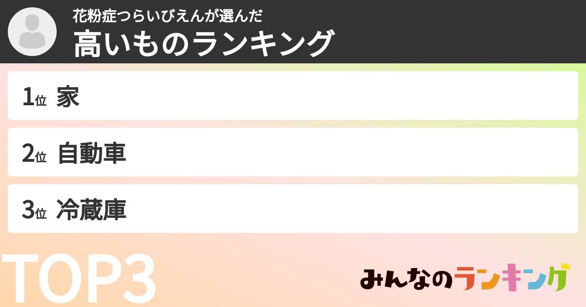 花粉症つらいびえんさんの「高いものランキング」