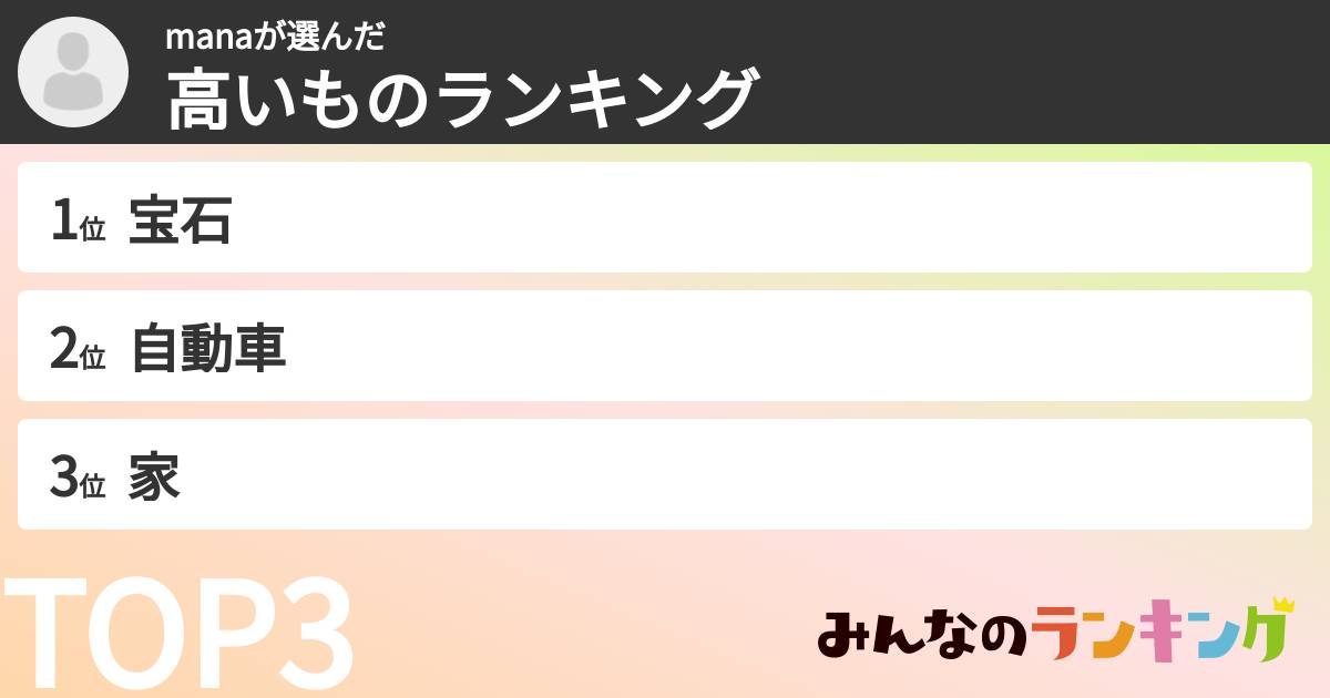 manaさんの「高いものランキング」