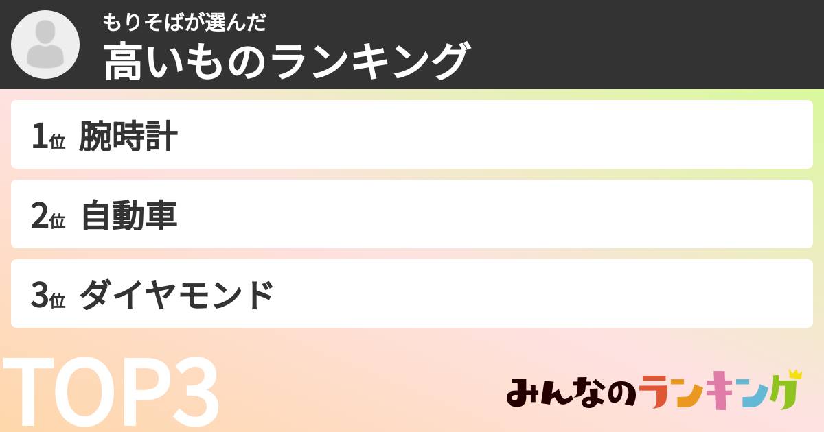 もりそばさんの「高いものランキング」