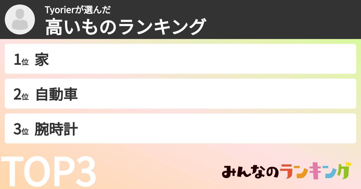 Tyorierさんの「高いものランキング」