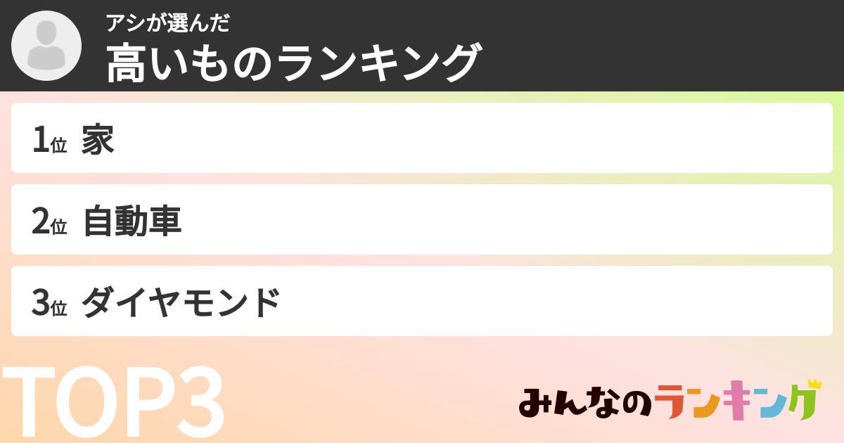 アシさんの「高いものランキング」