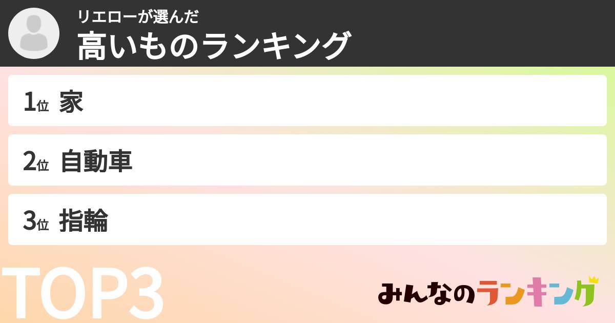 リエローさんの「高いものランキング」