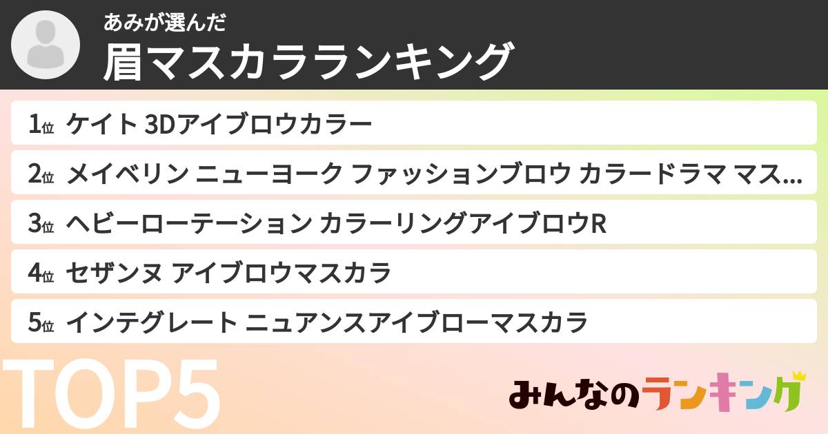 あみさんの「眉マスカラランキング」