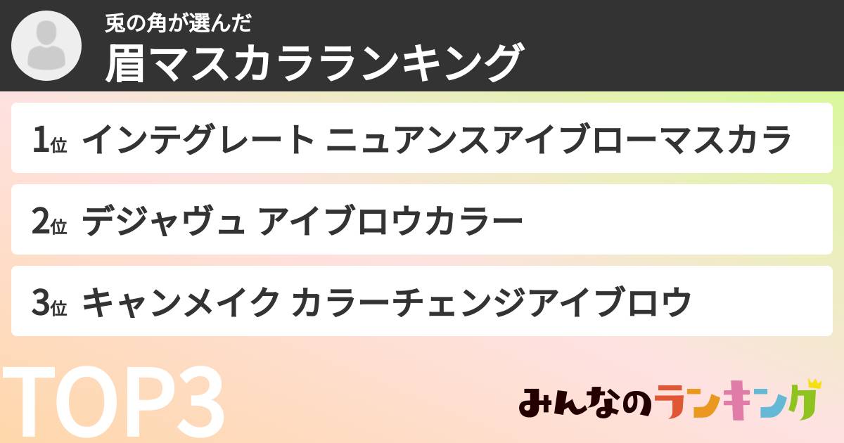 兎の角さんの「眉マスカラランキング」