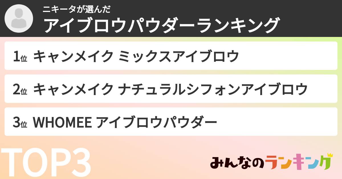 ニキータさんの「アイブロウパウダーランキング」