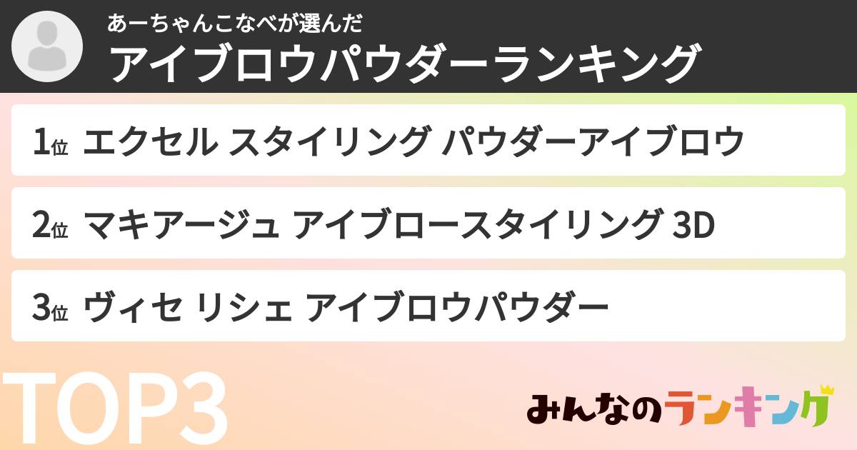 あーちゃんこなべさんの「アイブロウパウダーランキング」