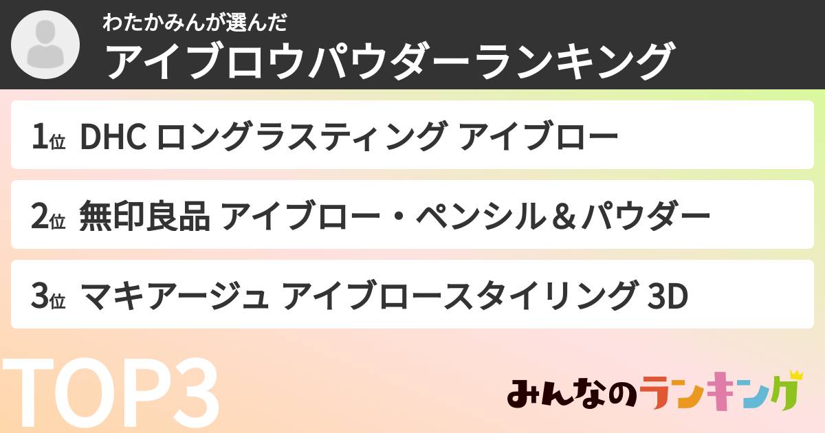 わたかみんさんの「アイブロウパウダーランキング」