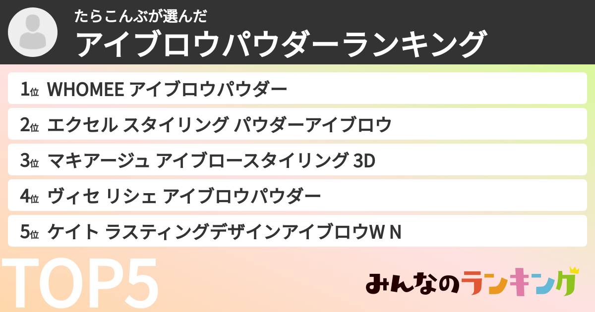 たらこんぶさんの「アイブロウパウダーランキング」
