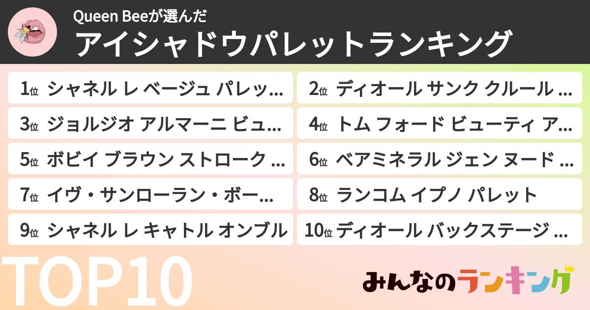 Queen Beeさんの「アイシャドウパレットランキング」