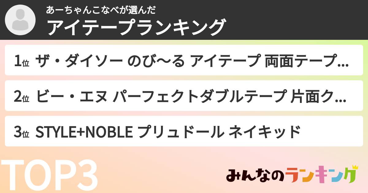 あーちゃんこなべさんの「アイテープランキング」