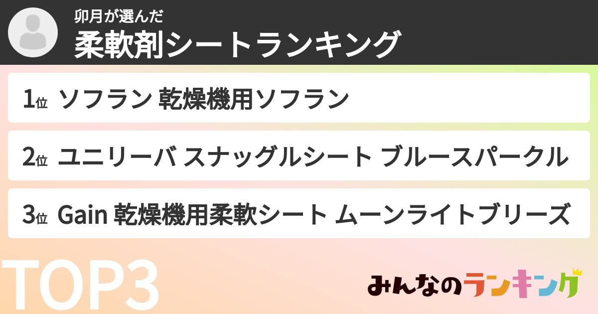 卯月さんの「柔軟剤シートランキング」