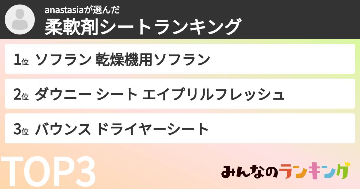 anastasiaさんの「柔軟剤シートランキング」