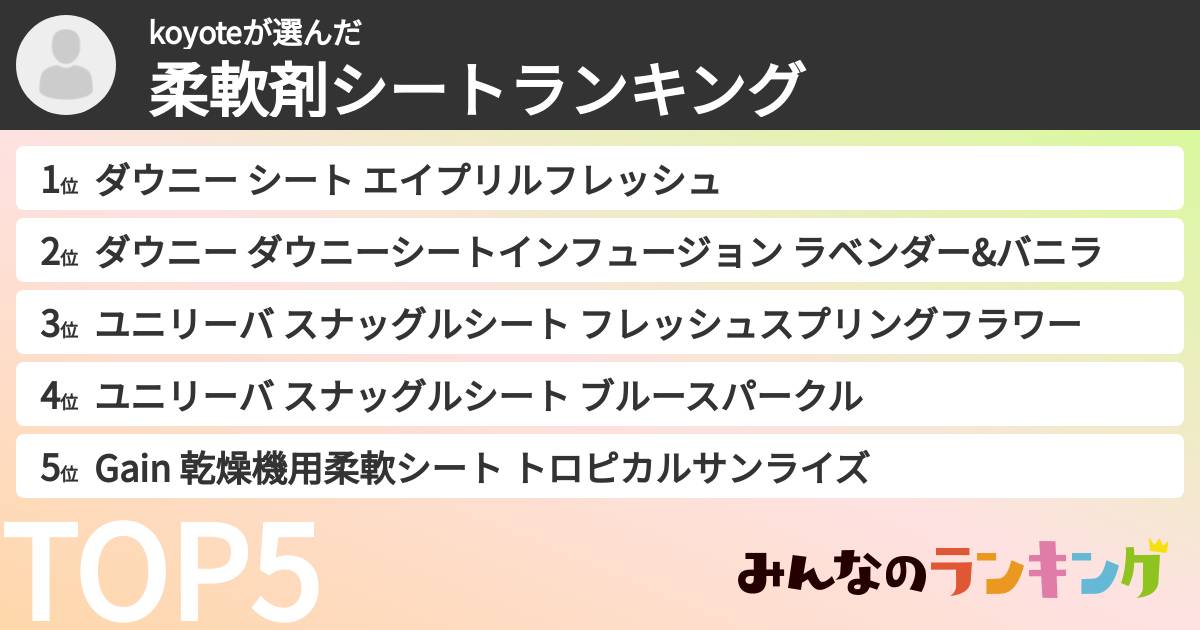 koyoteさんの「柔軟剤シートランキング」
