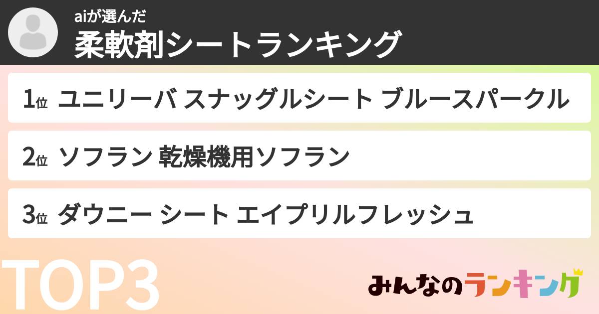 aiさんの「柔軟剤シートランキング」