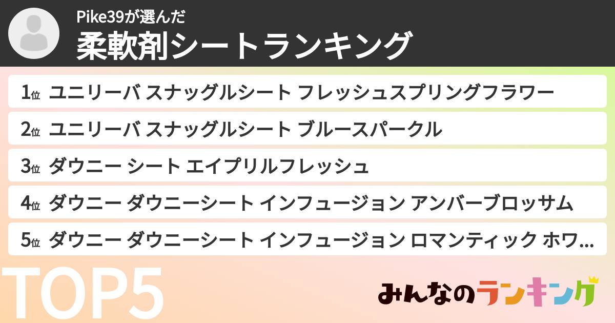 Pike39さんの「柔軟剤シートランキング」