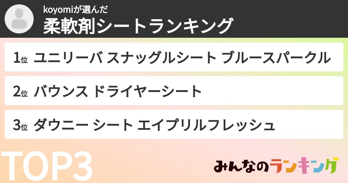 koyomiさんの「柔軟剤シートランキング」