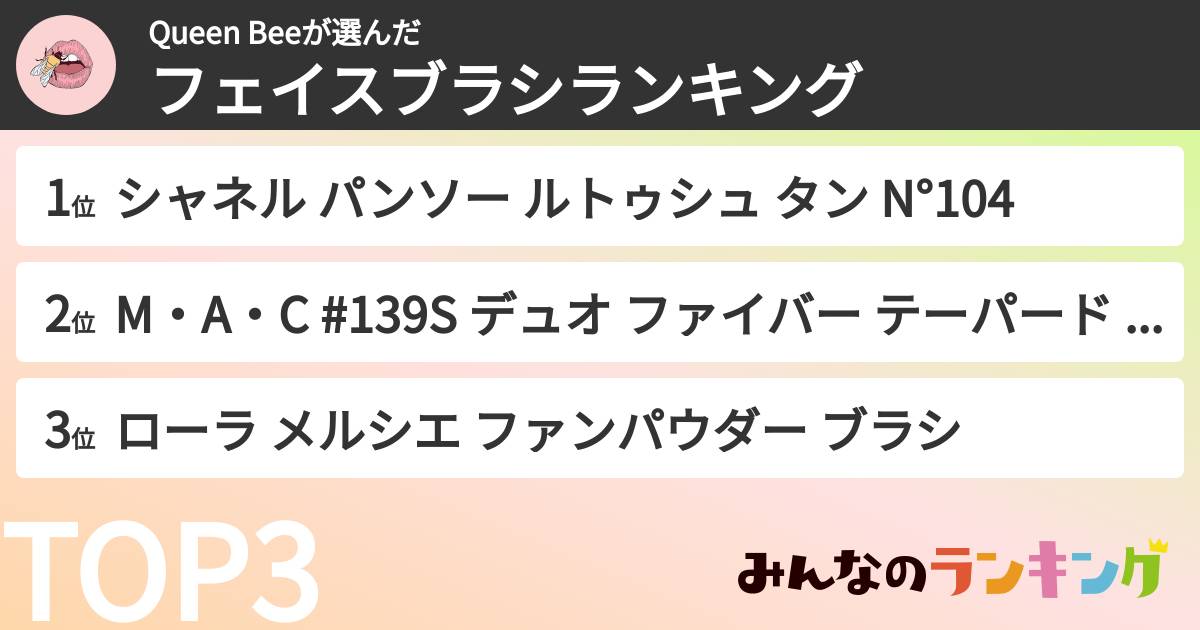 Queen Beeさんの「フェイスブラシランキング」