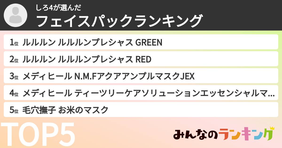 しろ4さんの「フェイスパックランキング」