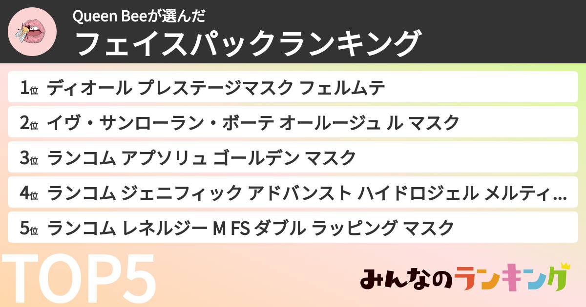 Queen Beeさんの「フェイスパックランキング」