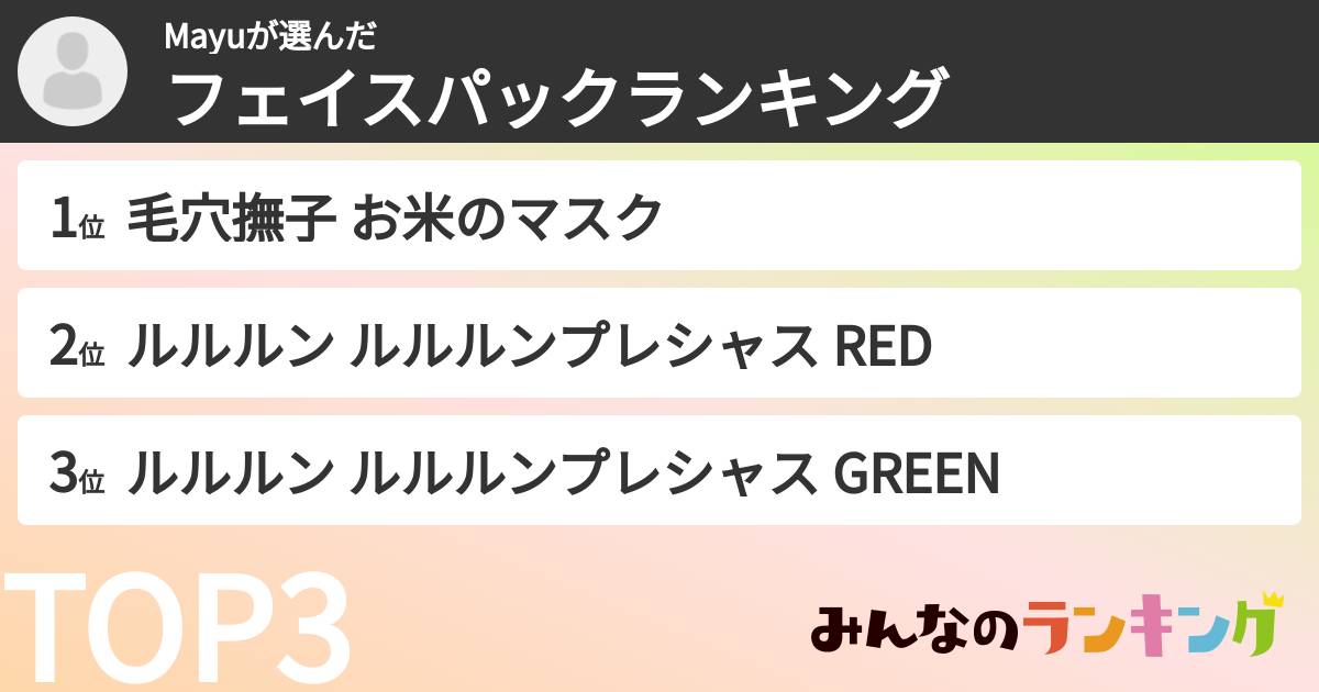 Mayuさんの「フェイスパックランキング」