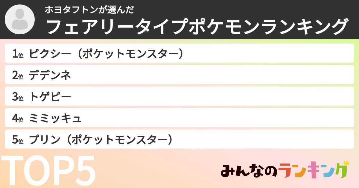 ホヨタフトンさんの「フェアリータイプポケモンランキング」