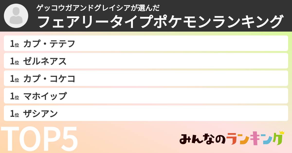 ゲッコウガアンドグレイシアさんの「フェアリータイプポケモンランキング」