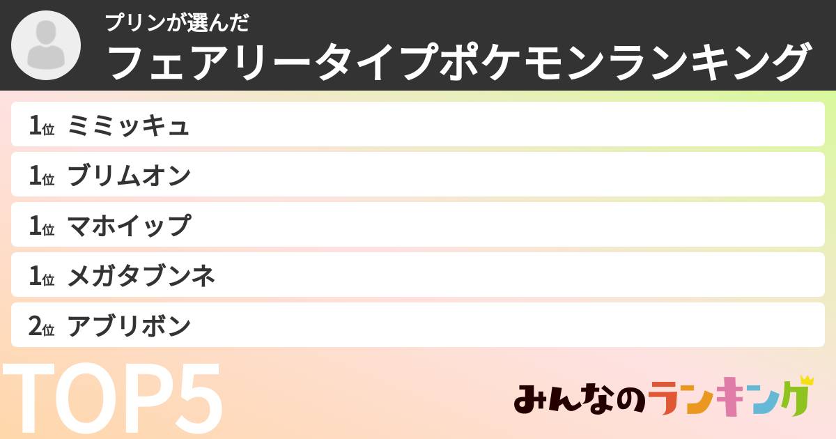 プリンさんの「フェアリータイプポケモンランキング」