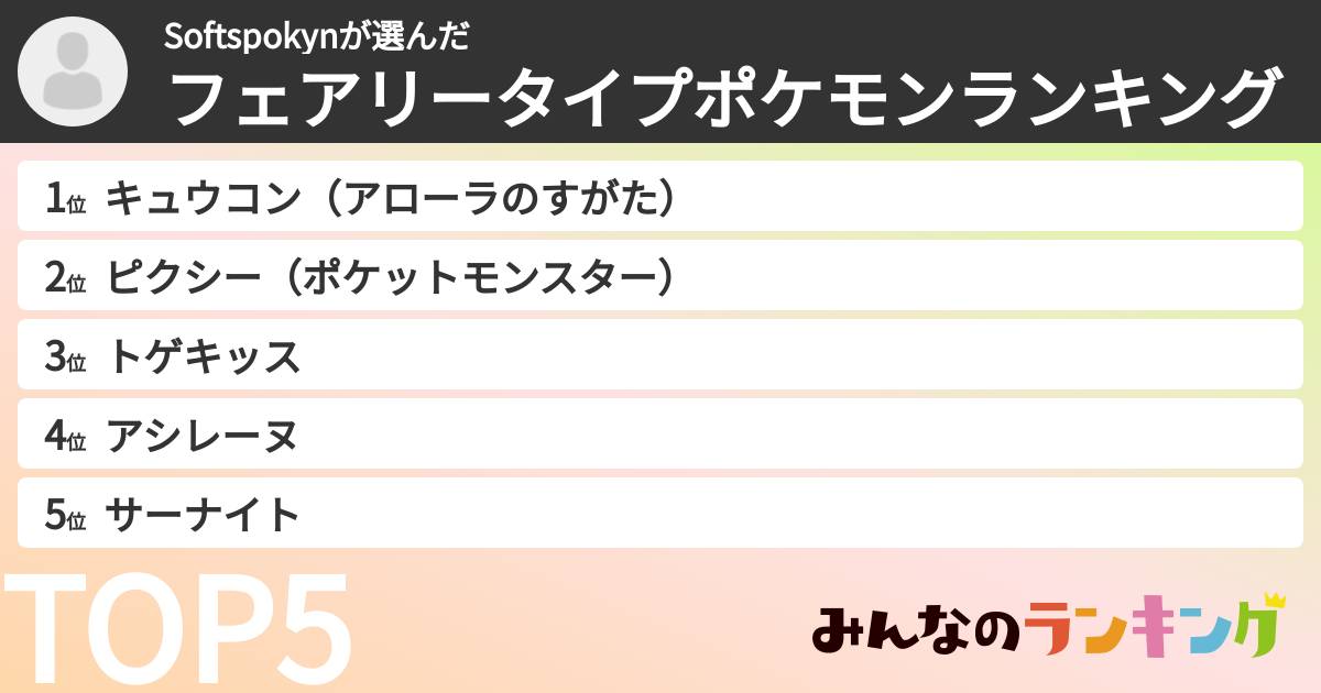 Softspokynさんの「フェアリータイプポケモンランキング」