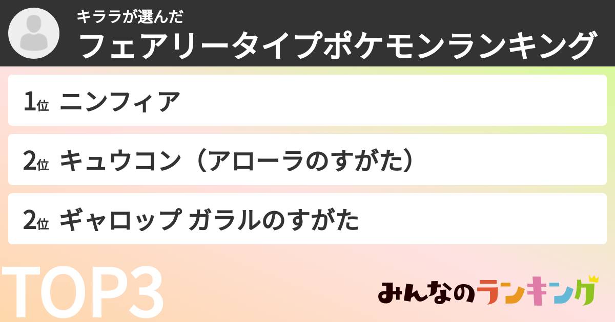キララさんの「フェアリータイプポケモンランキング」