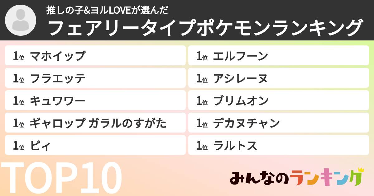 推しの子&ヨルLOVEさんの「フェアリータイプポケモンランキング」